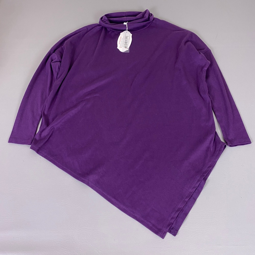 Levaca Tunic Top Women's Medium Purple Asymmetrical Hem Mock Neck NEW NWT